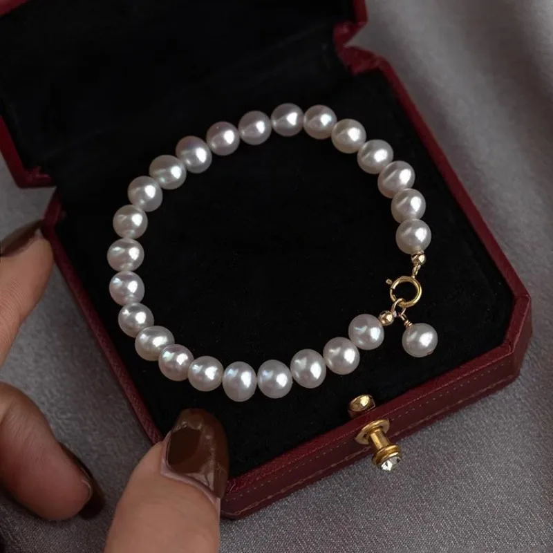 

6mm Natural Pearl Bracelet for Women Lustrous Small Bead Bracelet Minimalist Elegant Delicate Jewelry Gifts