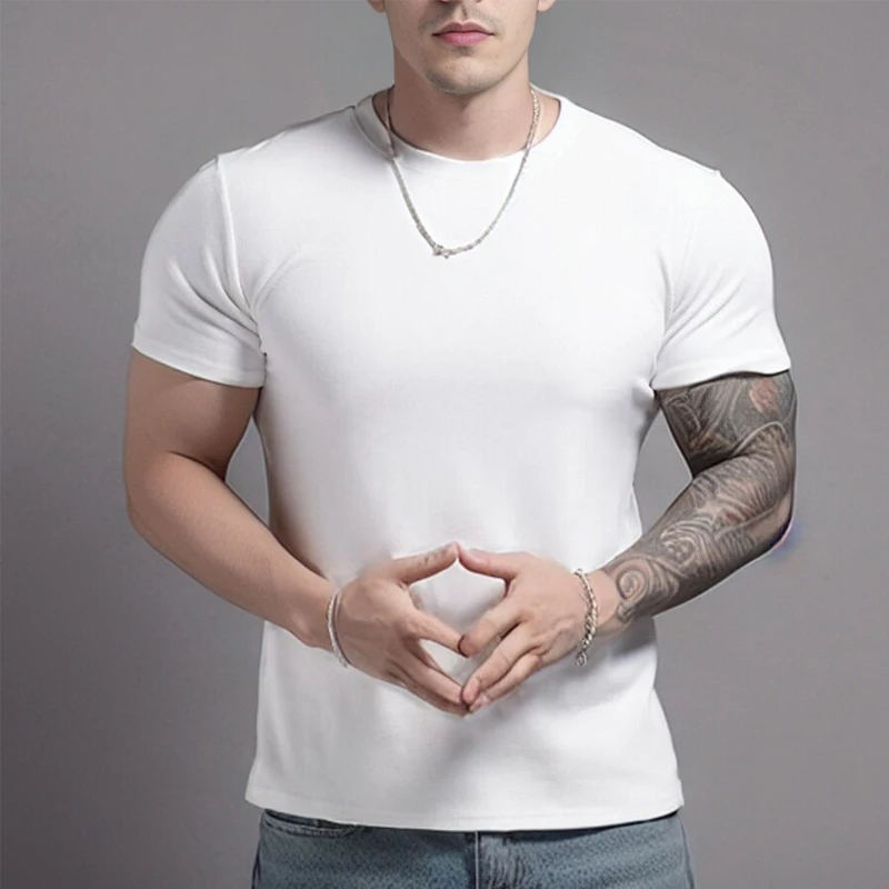 Summer Men Short Sleeve Cotton t-Shirts Half High Collar t Shirt Man Sport Running Tee Shirts Slim Casual Gym Tops Man Clothes