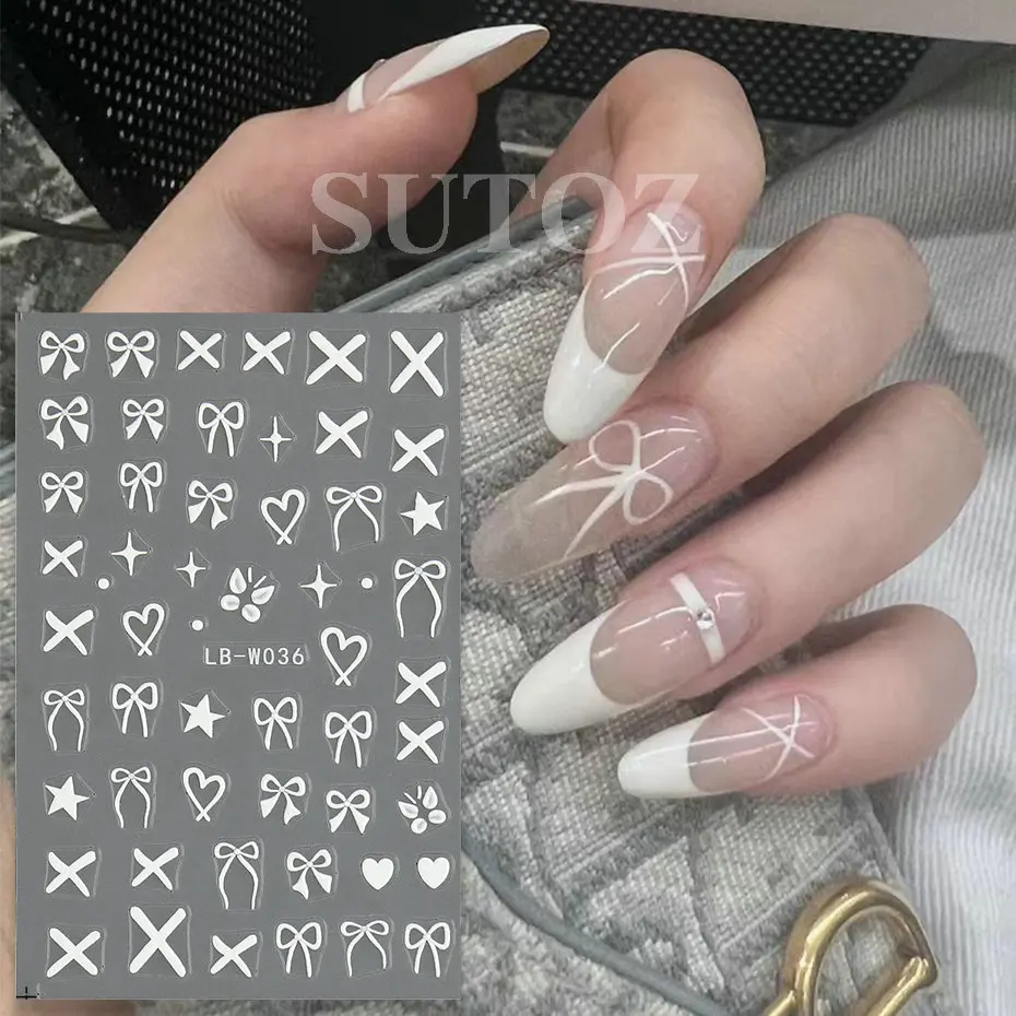 Bow-knot Nails Stickers 3D Embossed Valentine White Pink Red Gift Bow-tie Ribbon Love’s Day Sweet Heart Nail Art Decals LELB-W03