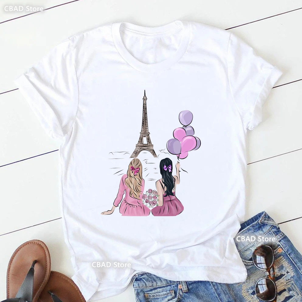 I Love Paris Eiffel Tower Poodle Print T Shirt Girls Cool French Design Fashion Tshirt Women Summer Short Sleeve T-Shirt Female