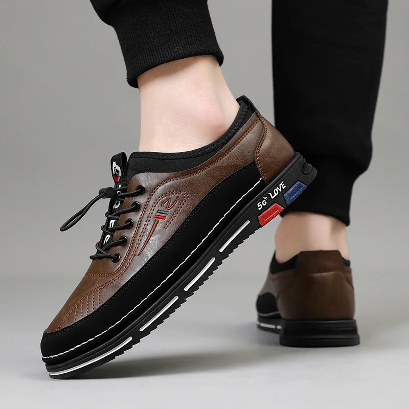 New leather sports shoes, casual shoes, men's trendy and versatile, retro board shoes, soft-soled dad shoes