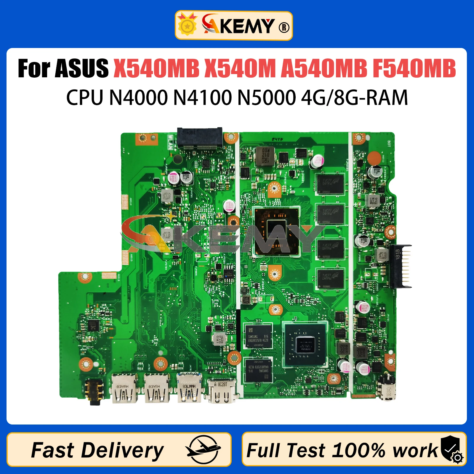 AKEMY X540MB Mainboard For ASUS X540M A540MB F540MB Laptop Motherboard With N4000 N4100 N5000 CPU 4G/8G-RAM 100% test OK