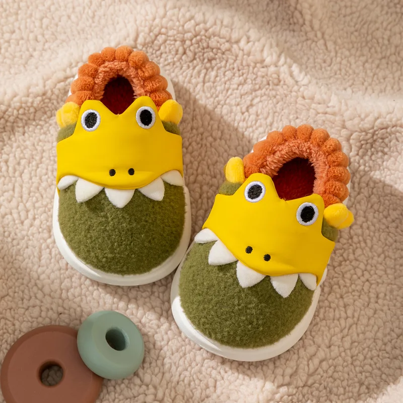 2024 Dinosaur Toddler Boys Girls Slippers Winter Cartoon Kids Floor Shoes Plush Warm Soft Sole Room Children Slippers