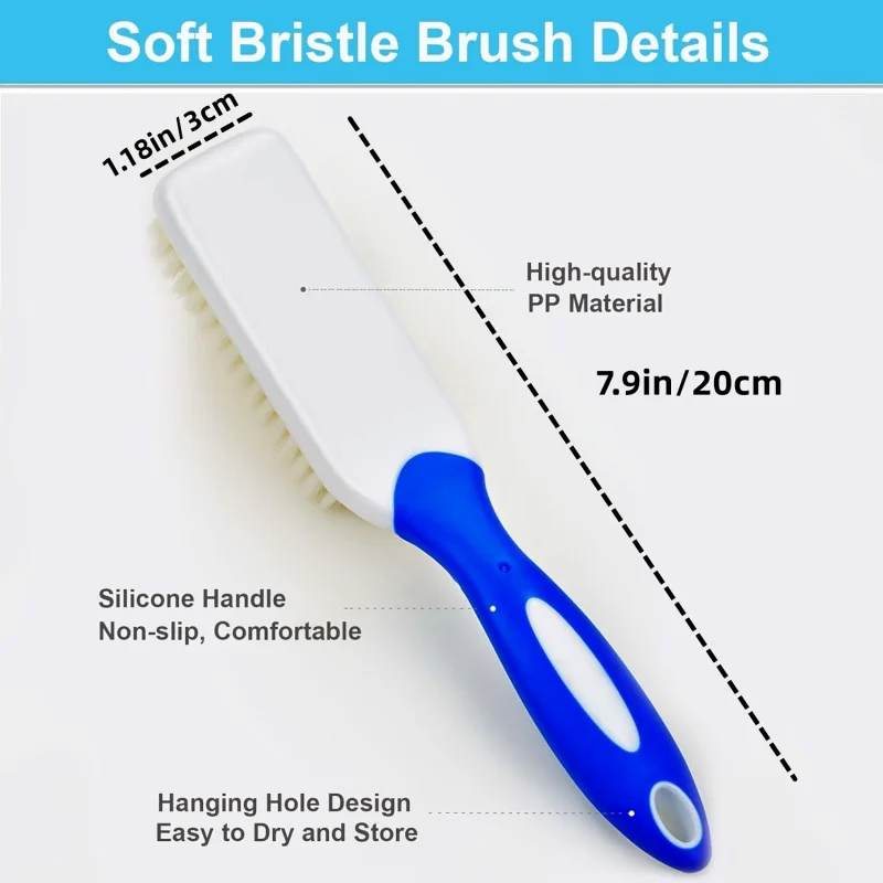 3Pcs Long Handle Ultra Soft Bristle Cleaning Brush Random Color Portable Stain Remover For Clothes Shoes Sneakers