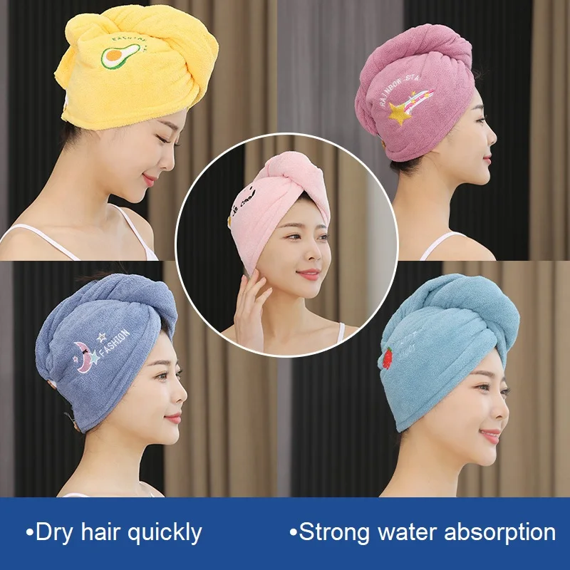 1pc Quickly Dry Hair Hat Super Absorbent Soft Bathroom Women Head Towels Girls Cute Hair Towel Hair Dry Wrap Bonnets