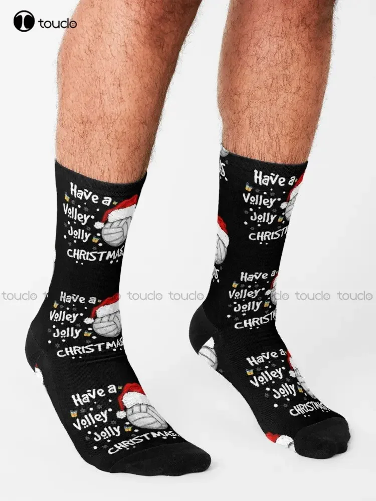 Christmas Volleyball Have A Volley Jolly Christmas Socks Men'S Slipper Socks Personalized Custom Unisex Adult Teen Youth Socks