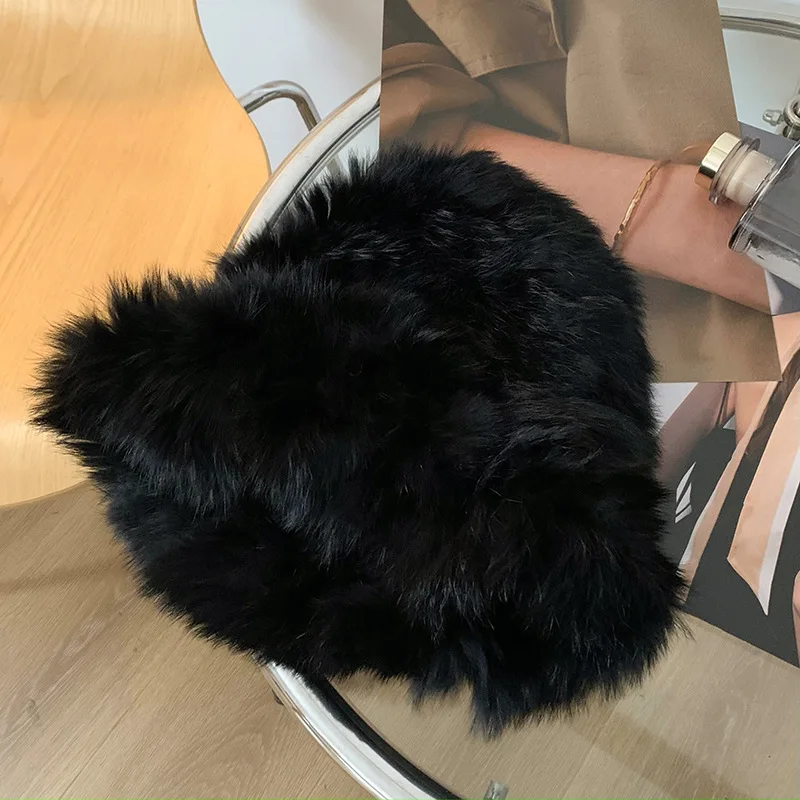 2025 ملابس السفر الجديدة قبعة فراء الأرانب الغربية سيتشوان محبوك أفخم قبعة الخريف والشتاء حماية الأذن قبعة منفوشة دافئة