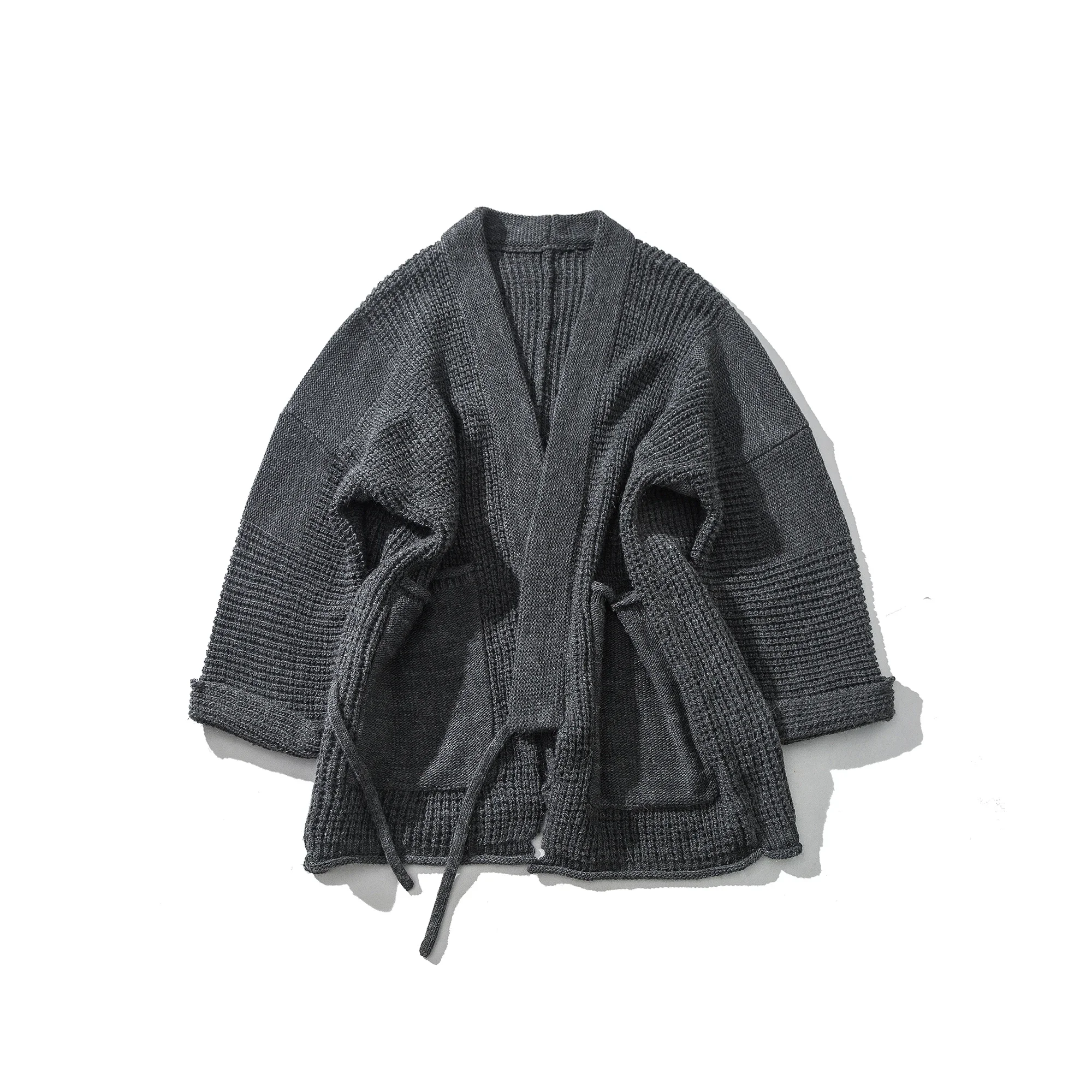 Kapital-Cardigan à lacets vintage japonais avec épée gaufrée trempée, pull gris clair, robe taoïste à manches longues, veste