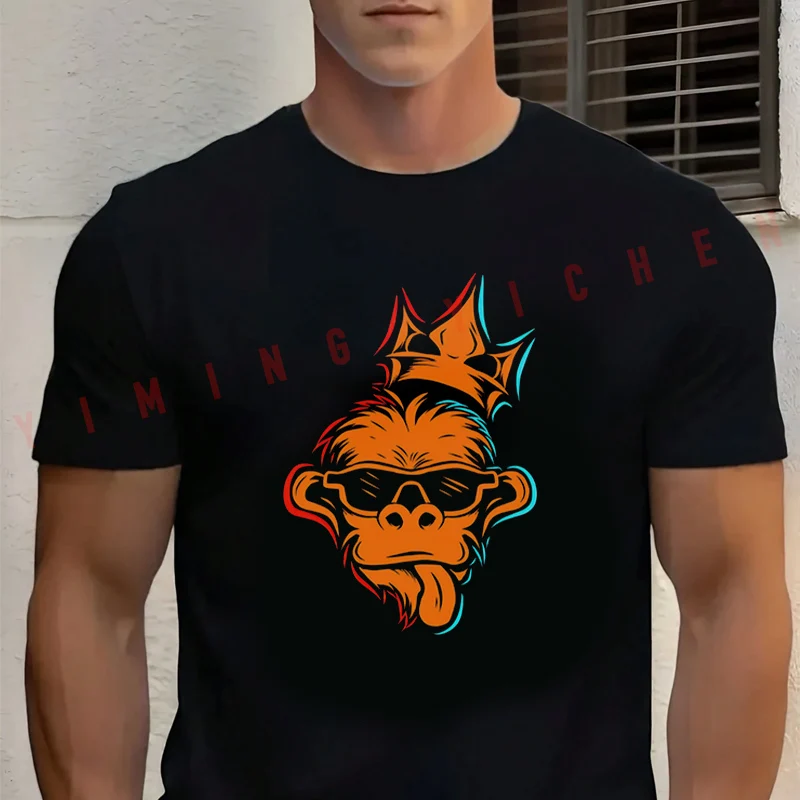 

Men's Summer Cotton T-shirt Funny Funky Monkey Art Motorcycle Tee Casual Short-sleeve Motorbike Cycling Top