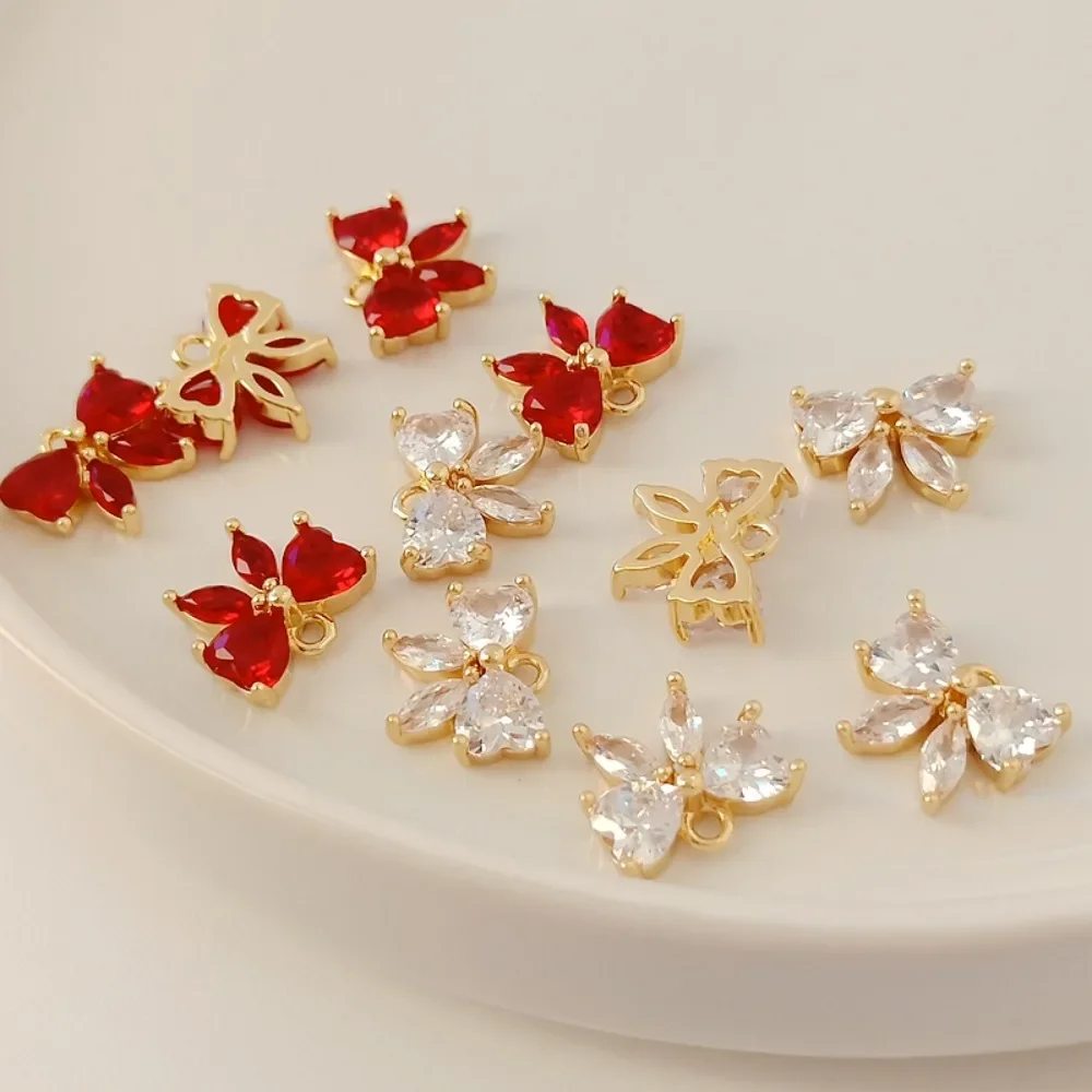 

14K Gold-plated and Zircon Inlaid Bow Pendant, Bracelet, Necklace, Earrings, Jewelry, DIY Handmade Accessories