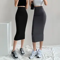 Elastic Mid-Waist  Skirt Women's Spring Summer Sexy Straight Cut Cotton Blend Tight Fit A-Line Skirt Fashionable Elegant
