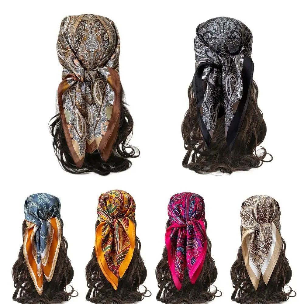 

High Quality Luxury Print Imitation Silk Square Scarf Thin Vintage Headkercheif Hijab Foulard Bandana Neck Tie Shawl Wraps Women
