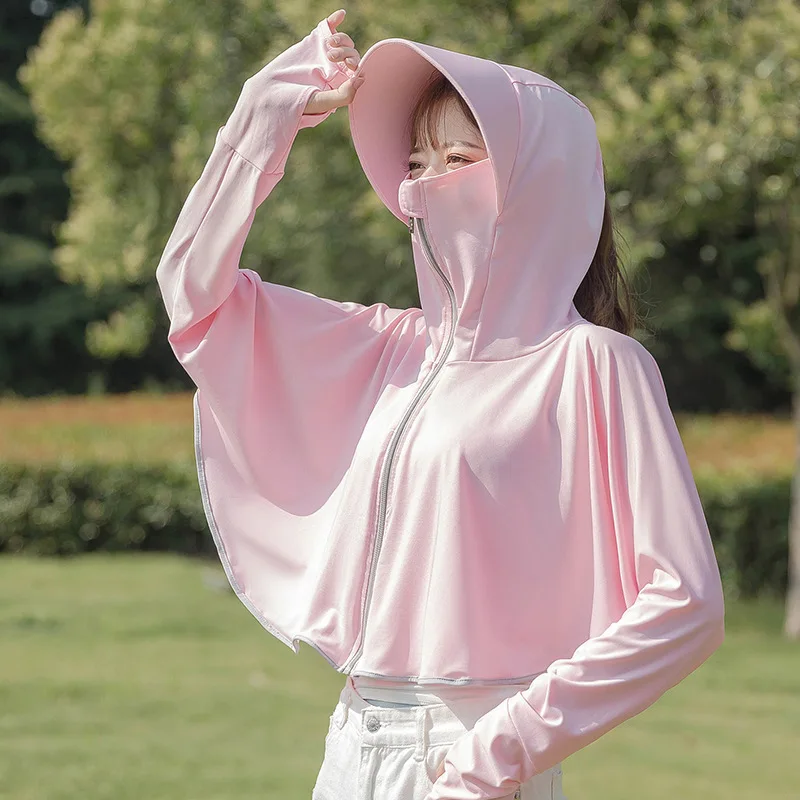 Nuevo verano mujer ciclismo con capucha transpirable protección solar camisa conducción sombrilla chal ropa