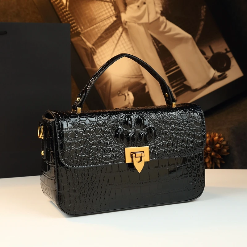 

Crocodile Pattern Leather Women's Bag 2025 New Portable Handbags Messenger Bag Niche Shoulder Luxury Small Square Bags