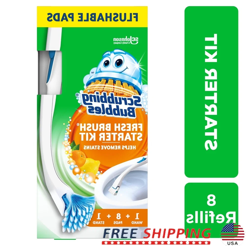 Toilet Bowl Cleaning System with Flushable Pads 19 Inch Handle 8 Disposable Pads and Stand Easy Clean Tool