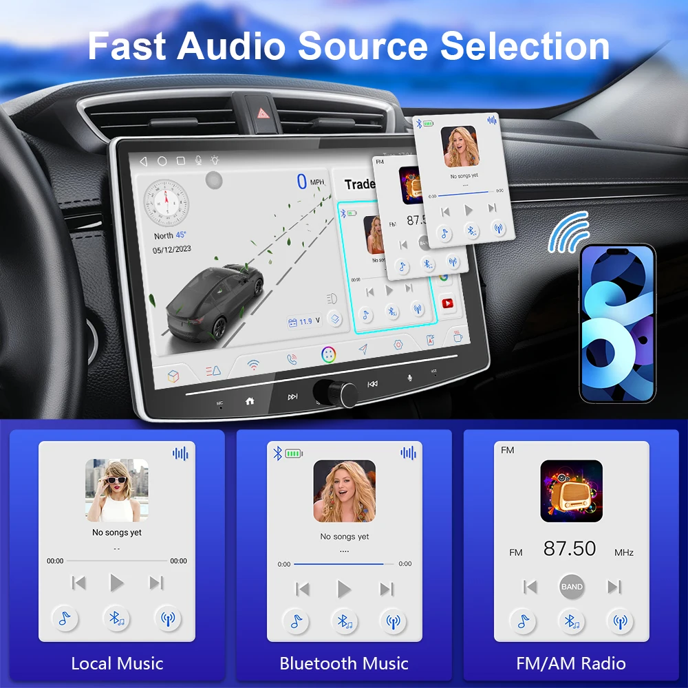 10 Inch 1 Din Android Car Radio Auto Multimedia Player Knob Carplay GPS Navigation Adjustable Touch Screen 1din Radios Autoradio