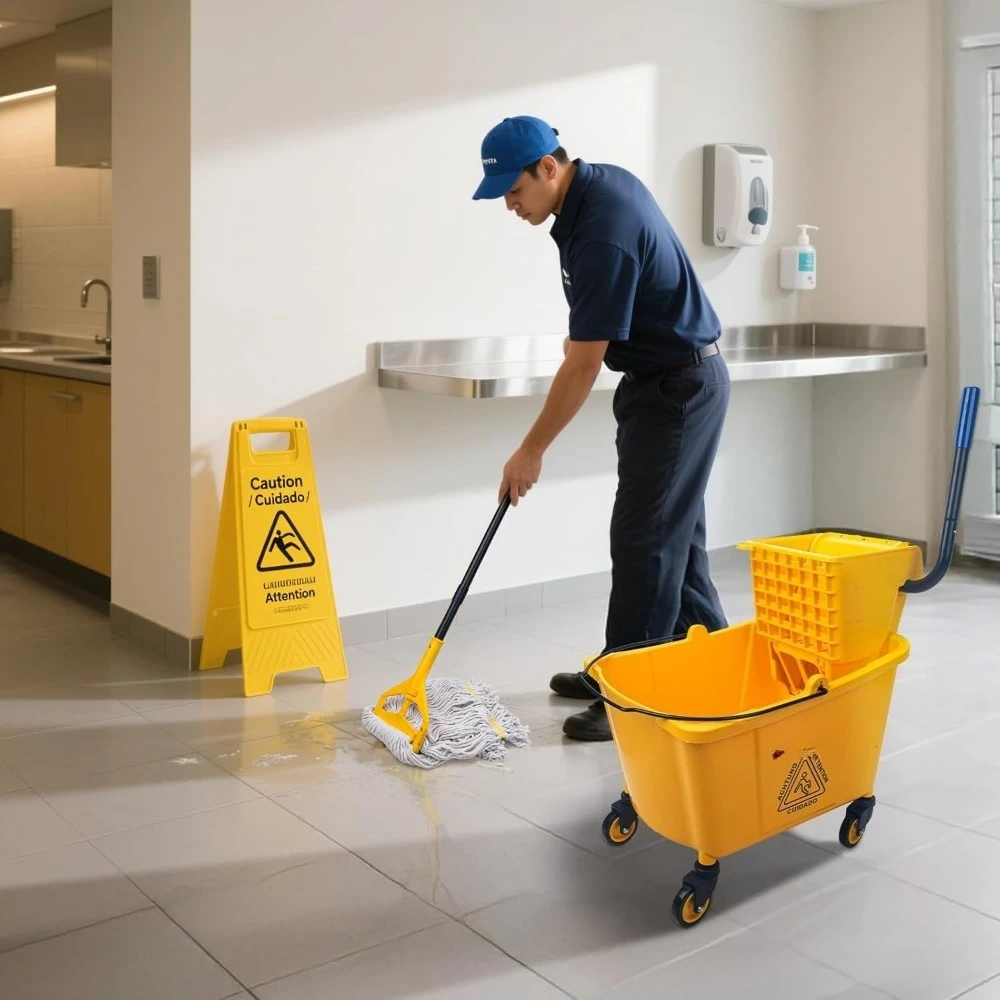 

Commercial Mop Bucket with Wringer on Wheels 35 Quart Yellow Heavy Duty Industrial Mop for Floor Cleaning Business Restaurant
