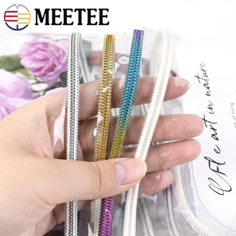 Meetee 2/5/10Meters 3# 5# Transparent PVC Nylon Zippers Clothes Raincoat Bag Zip Tape Repair Kit DIY Sewing Zipper Accessories