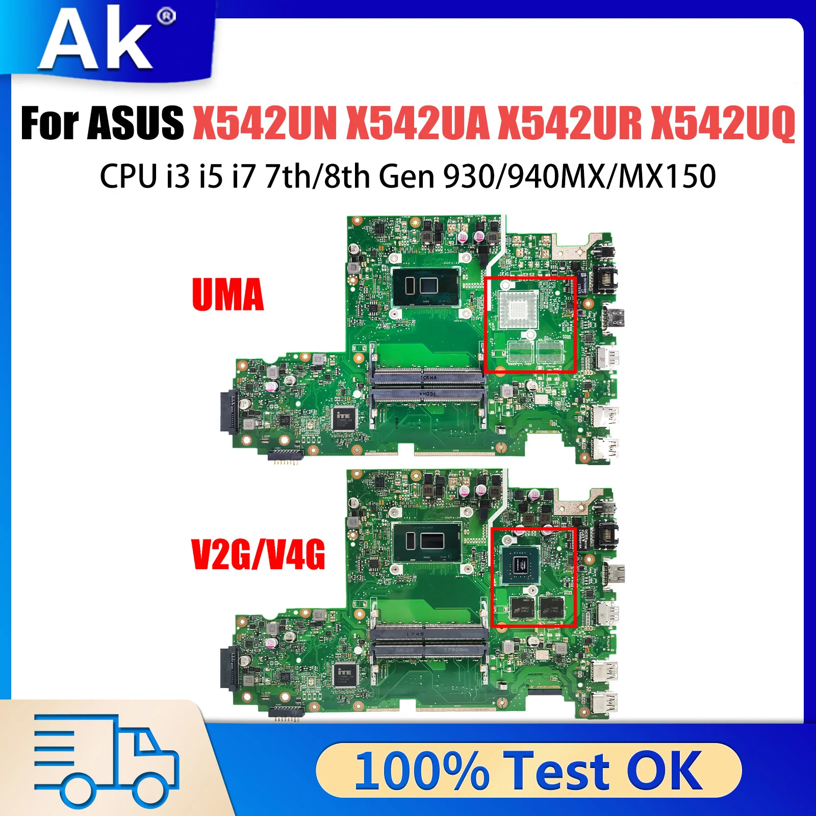 X542UN Mainboard For ASUS X542UA X542UR X542UQ X542URR X542UF X542URV Laptop Motherboard With CPU i3 i5 i7 7th/8th Gen 930/940MX