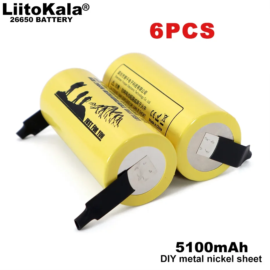 Liitokala 6PCS LII-51S DIY  Nickel 26650 8A Power Rechargeable Lithium Battery 26650A 3.7V 5100mA Retail and Wholesale