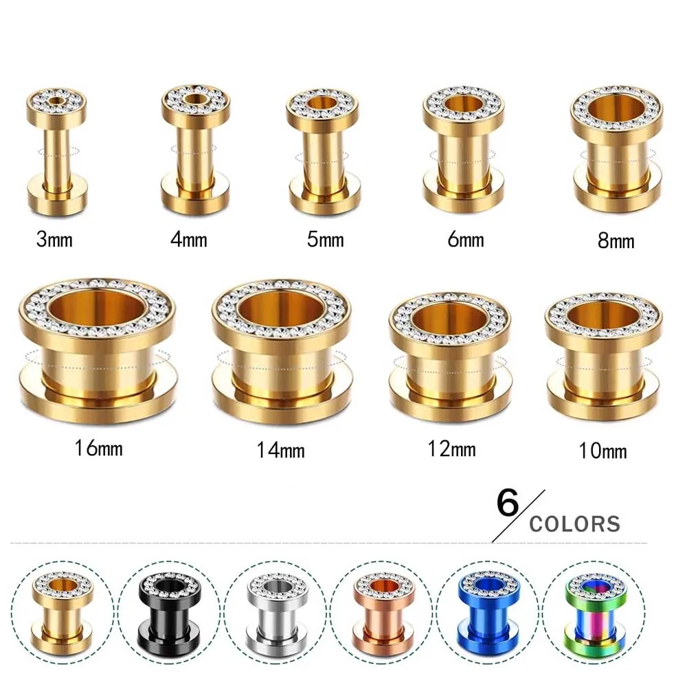 1 Paar CZ Weißer Zirkon Ohr-Tunnel-Expander aus Edelstahl, Ohrringe, Ohr-Dehner, Piercings, Schmuck, doppelt ausgestellter Schraubverschluss für das Ohr – Detail 4