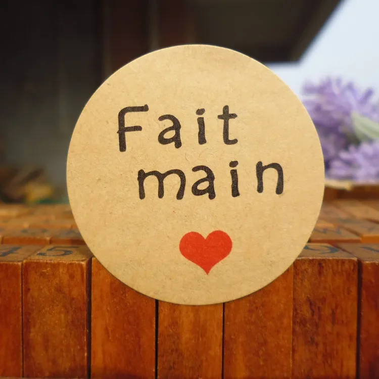 60pcs “Handmade with love” stickers Fait main  sticker - French Handmade message - heart label 1.3\