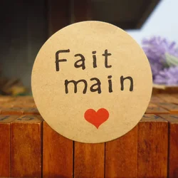 60pcs “Handmade with love” stickers Fait main  sticker - French Handmade message - heart label 1.3