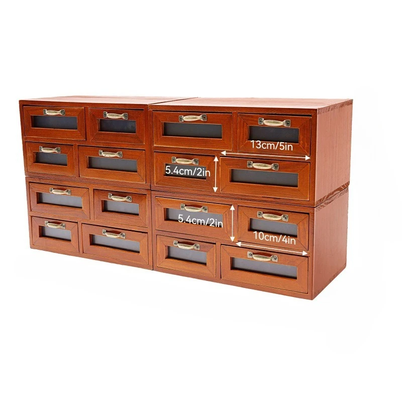 

for Work Table Vanity Desk Drawer Unit16-Drawer Wooden Desktop Storage Organizer with Label Holders Handles Vintage Walnut Wood