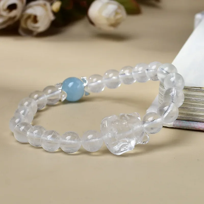 

Natural White Crystal Sea Blue Treasure Nine-tailed Fox Bracelet Women's Light Luxury Fashion Lucky Bracelet Original Design