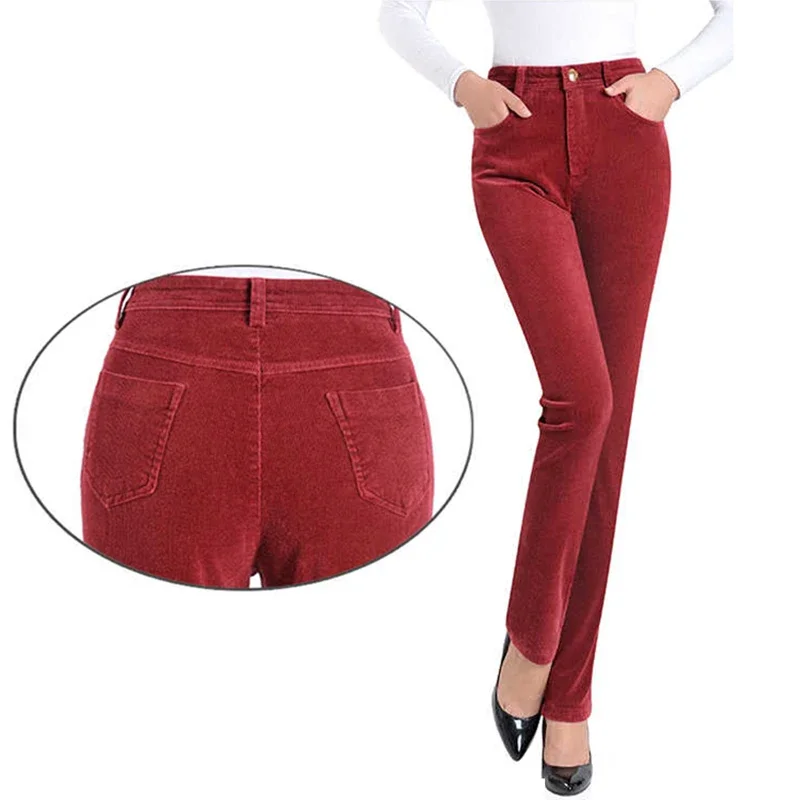 

Office Mom Corduroy Straight Pants Women High Waist Formal Pantalones Big Size 35 Classic Trousers New B284