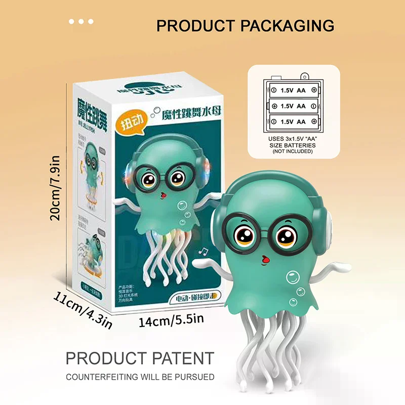 Грайливая игрушка-медуза для ползания времени на животик; включает количество танцев, ходьбы, музыки и предотвращает препятствия.