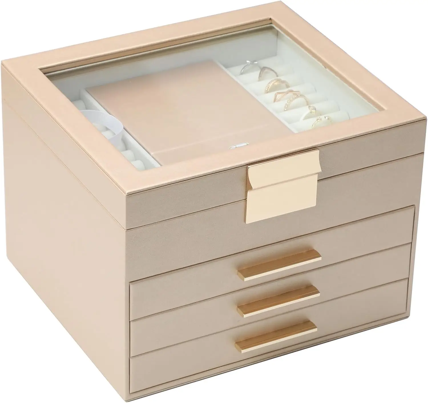 

Clear Lid Jewelry Box,4 Layers Jewelry Organizer Large Jewelry Storage Box with 3 Drawers,Jewelry Holder Organzier of Rings