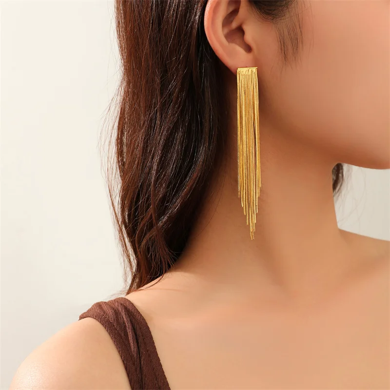 

Korean Fashion Long Hanging Earrings For Women Asymmetric Tassel Retro Ethnic Drop Earring Party Jewelry Beautiful Gifts