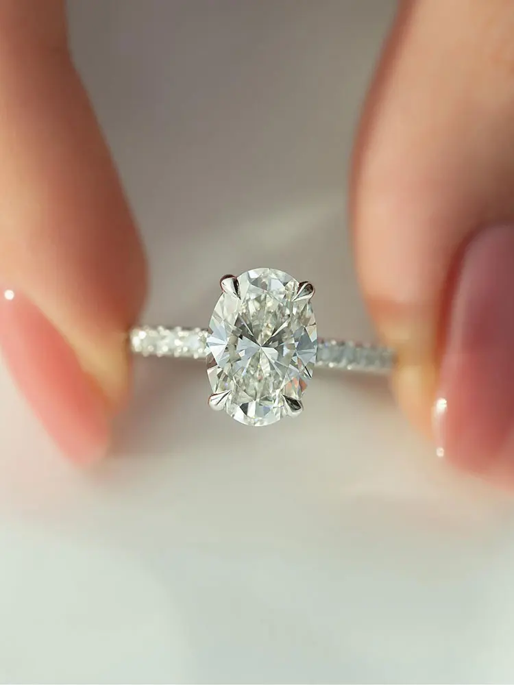 925 فضة زركونيا رائع لامعة 1-5CT البيضاوي حجر خاتم للنساء المشاركة الزفاف الفاخرة عالية الجودة غرامة مجوهرات