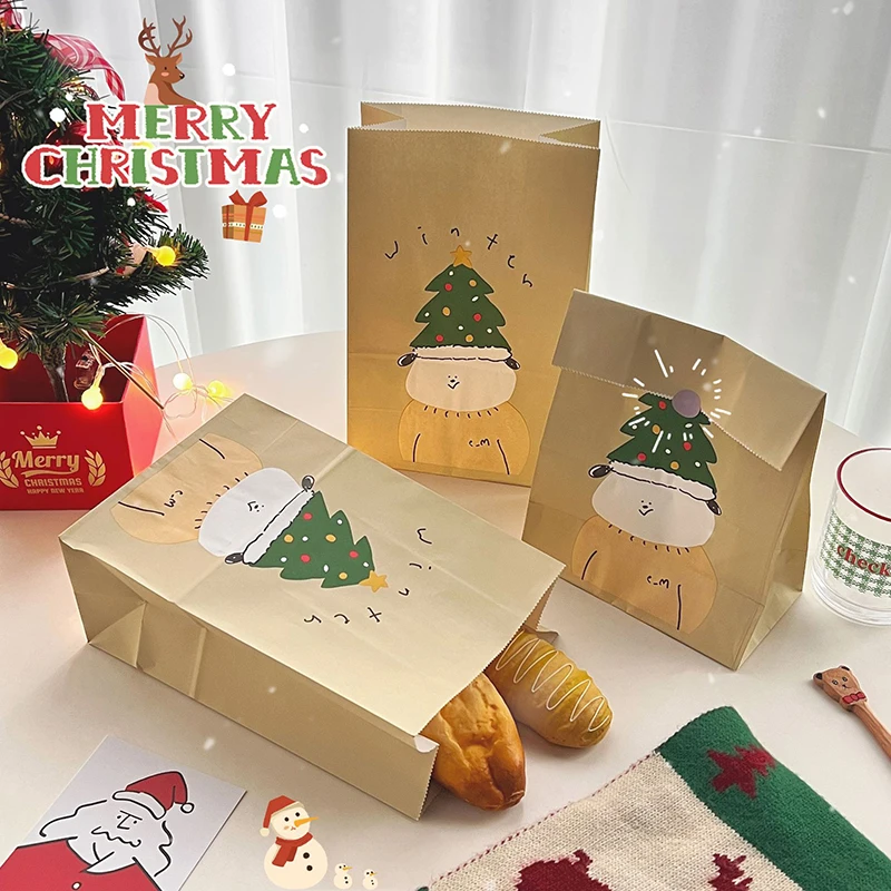 10Pcs/Lot 27x18x10cm Christmas Gift Packaging Bags Cute Christamas   Paper Gift Bags Thicken Party Cookies Candy Bags