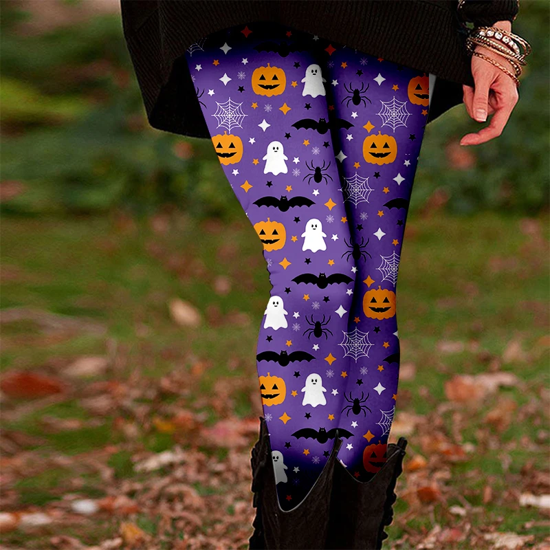 Halloween Skull Head Bats 3D Printed Leggings for women's Autumn Winter Warm Breathable Sports Leggings for women's Party Wear
