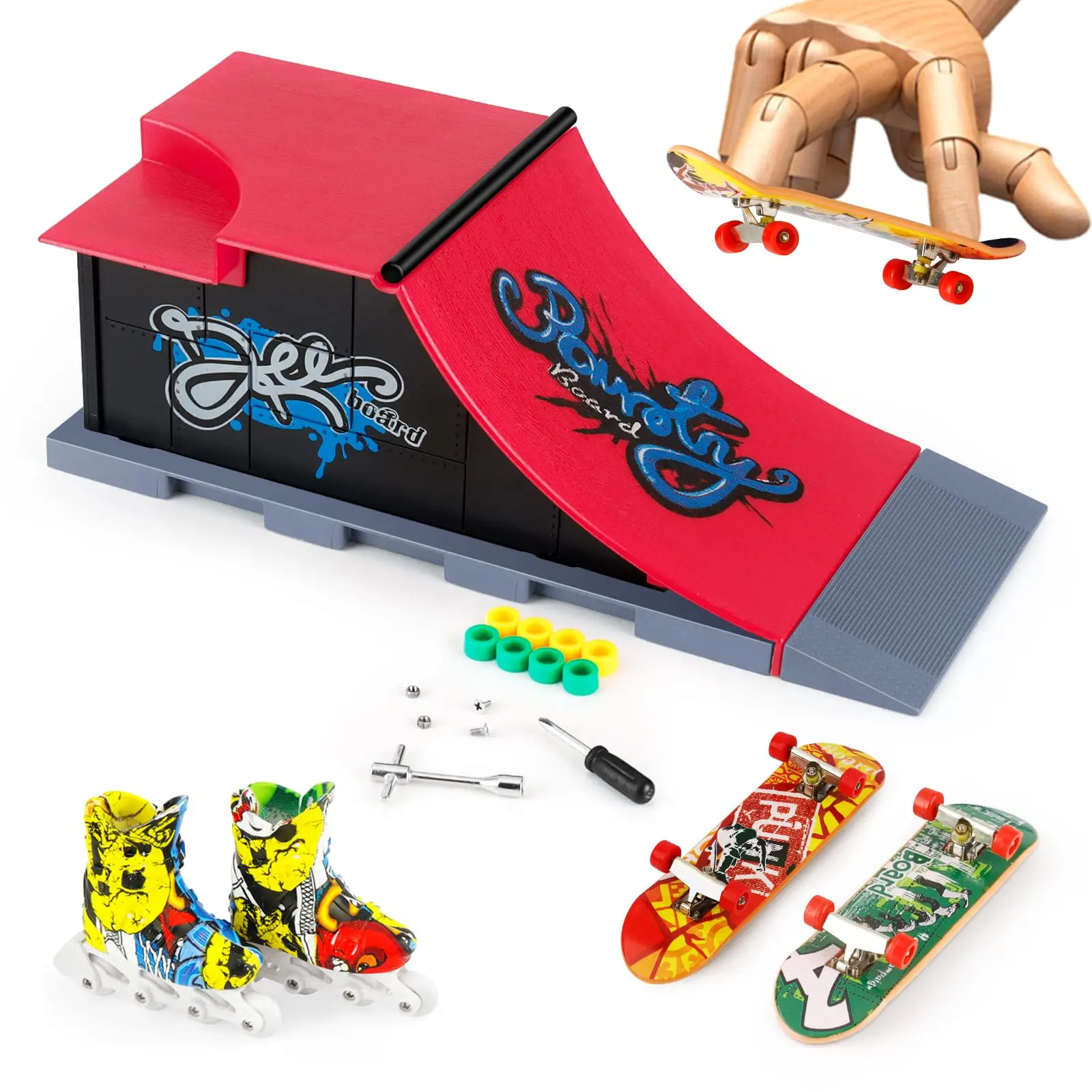 Mini Finger Toy Skateboard Park Ramp Kit,Fingerboard Half Pipe Ultimate Parks Training Props Accessorie Birthday Gift for Kid