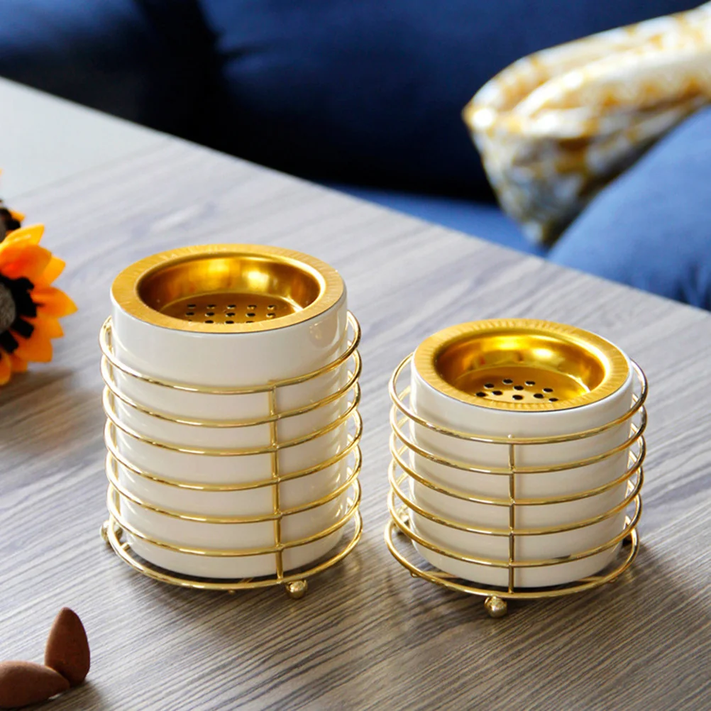 

Metal Ceramic Incense Burner Gold Decorative Candlestick Desktop Ornament for Study Bedroom Sauna Yoga Meditation Relax Home