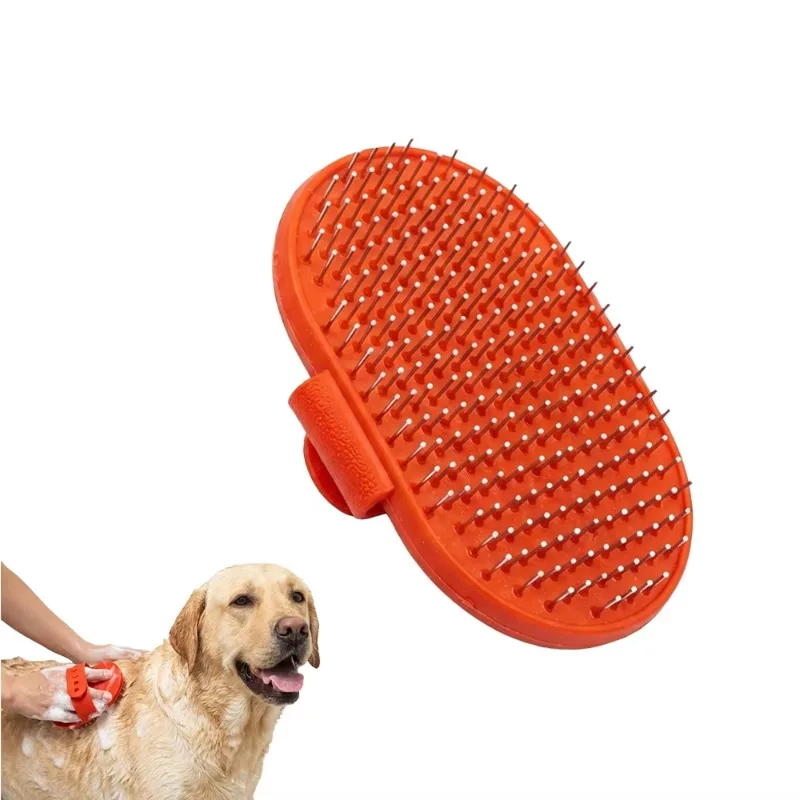 

10pcs Factory Price Dog Soothing Massage Rubber Comb Pet Cat Dog Cleaning Grooming Shampoo Bath Brush with Adjustable Ring Handl