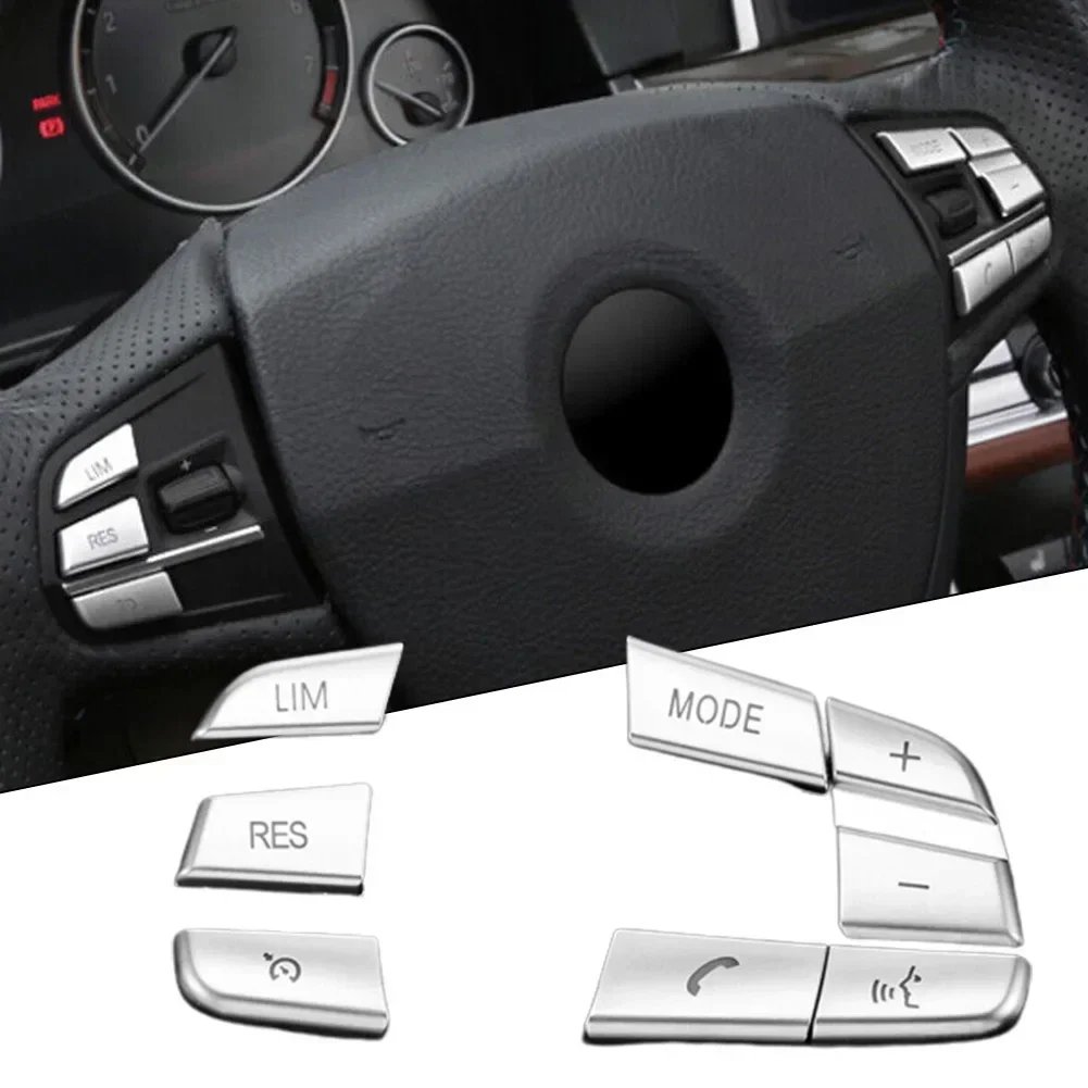 7X Car Chrome Steering Wheel Button Cover Trim Silver Interior Decoration Accessories For BMW 5 Series F10 F18 2011-2016 GT F07