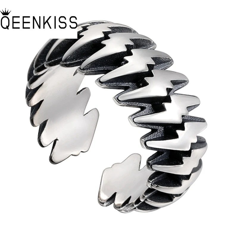 

QEENKISS 925 Sterling Silver Vintage Lighting Rings for Women Men Birthday Wedding Party Christmas Girl Boyfriend Gifts RG7030