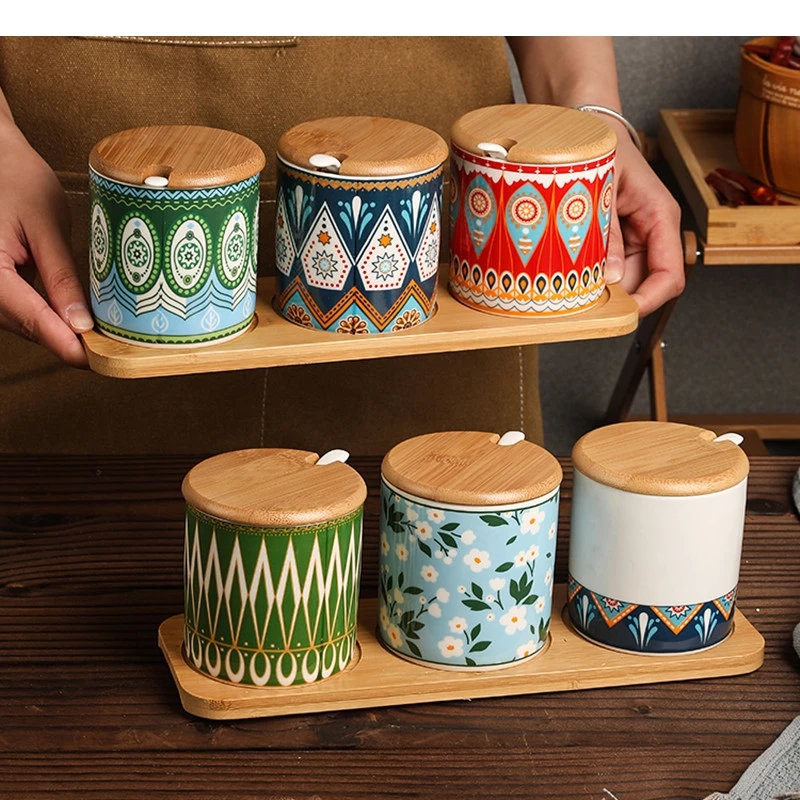 Ceramic Seasoning Jar Set Kitchen Spices Storage Salt Pepper Organizer Nordic Household Tools
