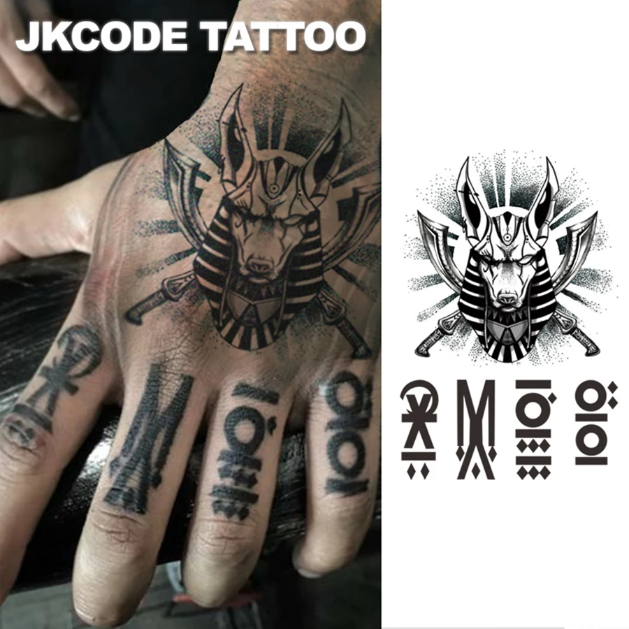 Herbal tattoo ancient Egyptian and ancient Greek mythical creature patterns, ancient script designs, finger tattoos, dark style hand and neck finger tattoos, cool designs for men and women, Anubis sun totem, multi-purpose tattoo stickers, long-lasting and waterproof for 15 days