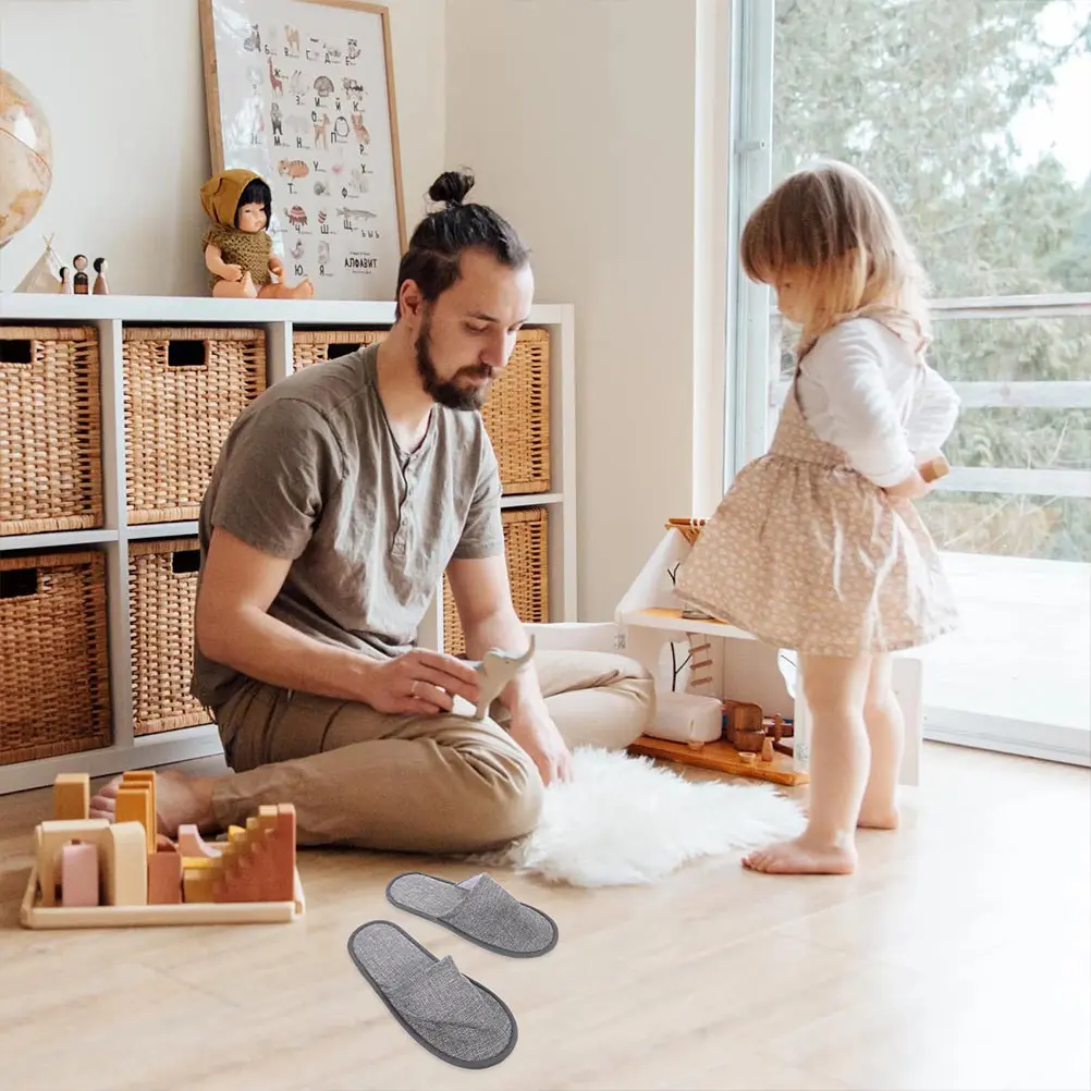 

5Pairs Portable Folding Slippers Lightweight Non-Slip Home Hotel Guest Shoes for Travel Spa Salon Bedroom Grey