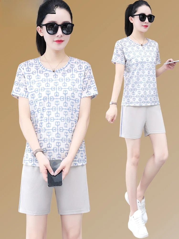 

TUCANO 2024 Summer New Women's Qui Dry Ice Silk Sport Suit ort Sve ort Pants Two Piece Set round Ne Overhead Sle