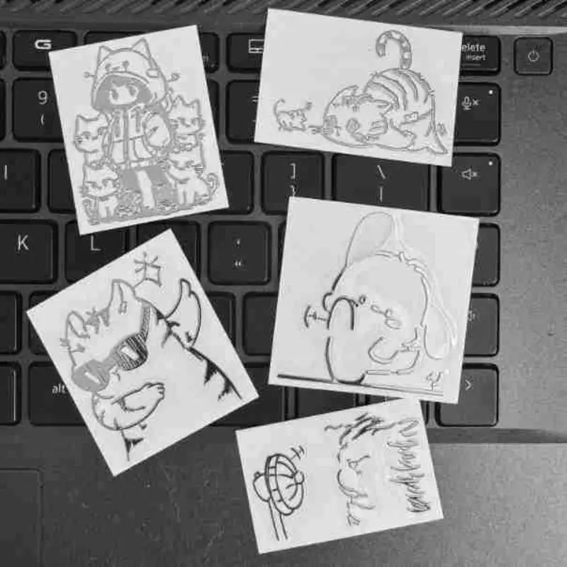 Waterproof 3D Metal Stickers: Girl & Cat - close-up view