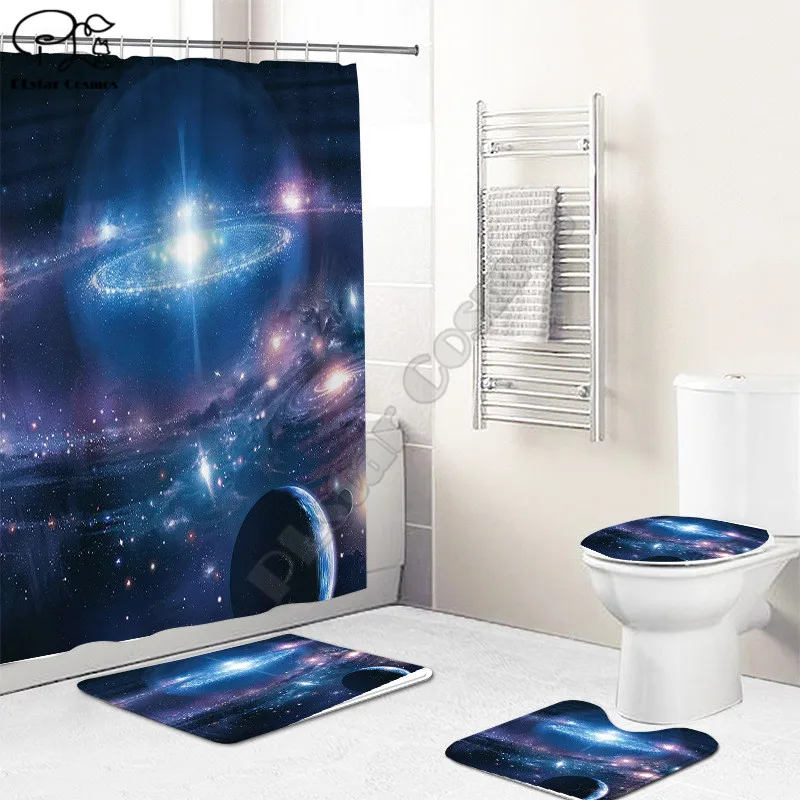 

Galaxy Bathroom Set Together Shower Curtain Rug Set Bathroom Mats Rugs Toilet Decor Mat 3D Printed