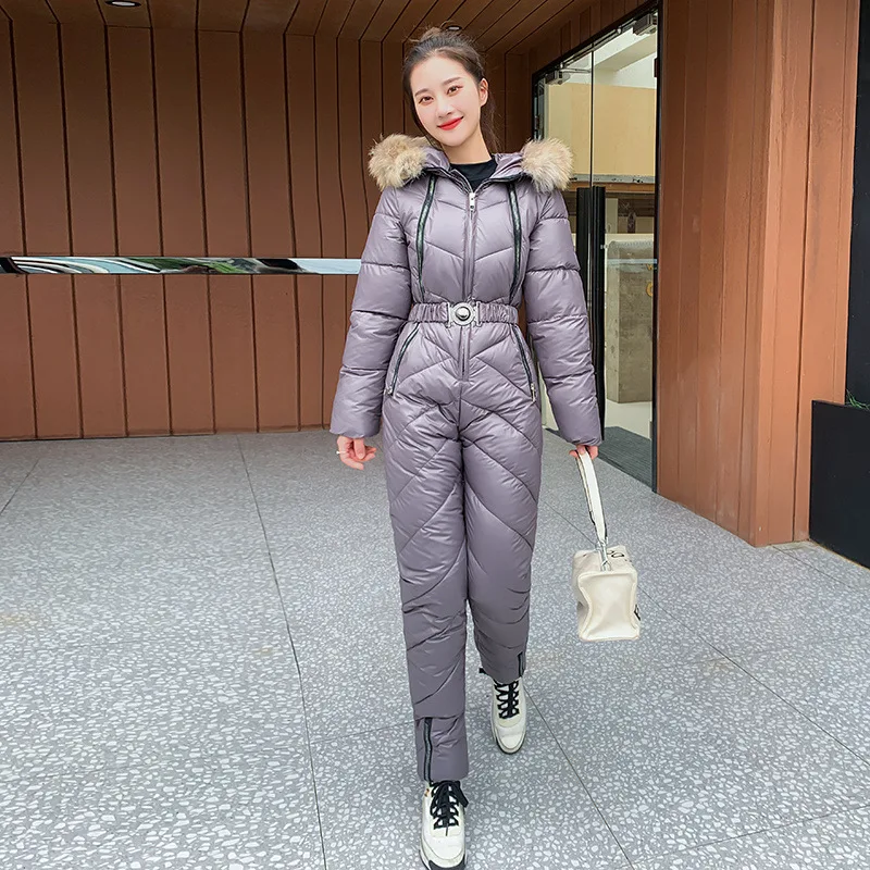 

Cotton Padded Women's 2026 Winter New Outdoor Leisure One-piece Skiing Suit Set Slim Fit and Thick Cotton Padded Women's Fashion