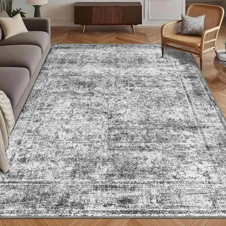 

Area Rug 5 x 7 Vintage Traditional Persian Mat Foldable Distressed NonSlip Machine Washable Carpet for Living Room Bedroom Kitch