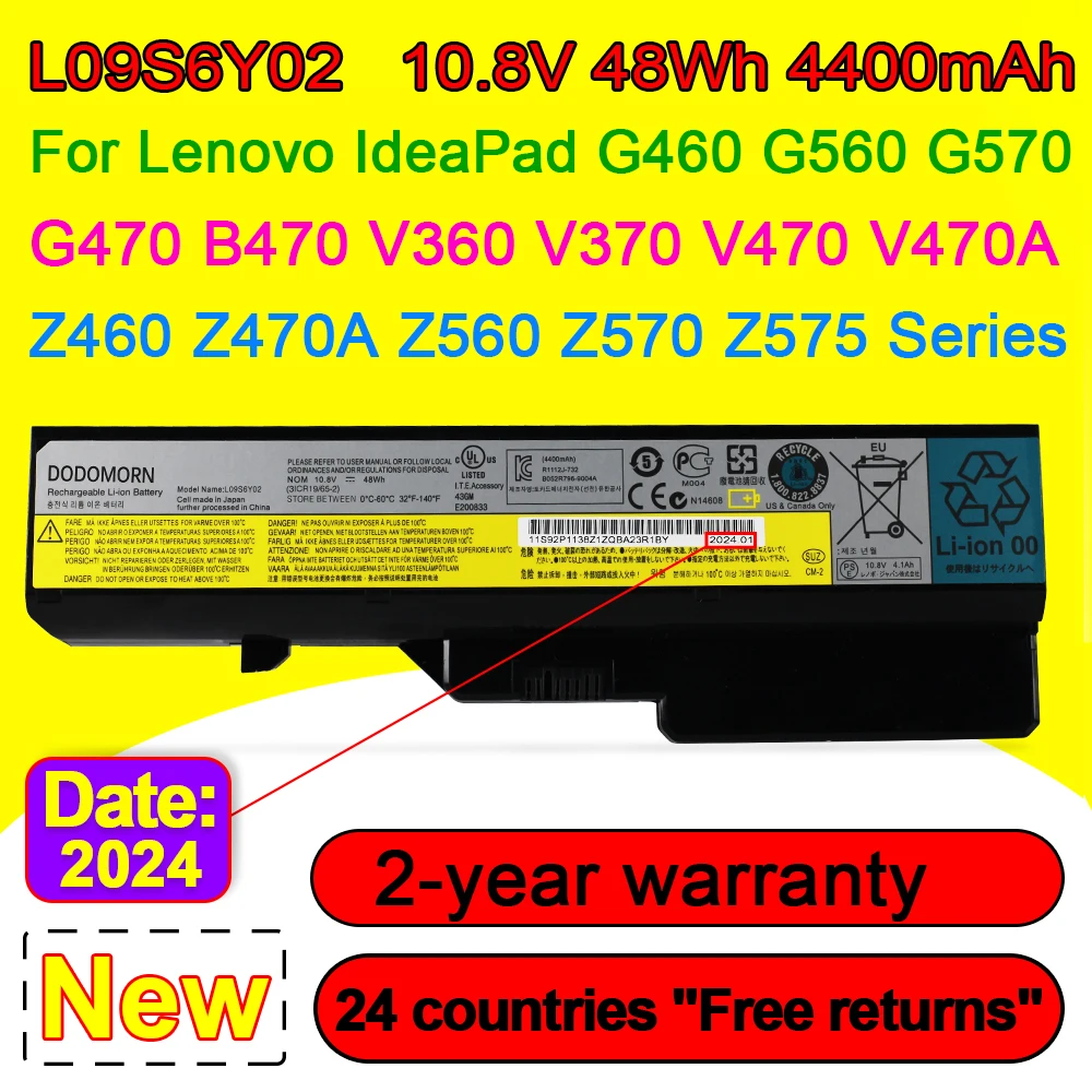 L09S6Y02 Laptop Battery For Lenovo G460 G560 G470 G570 G770 B470 V470 B370 V370 L09L6Y02 L09M6Y02 L09C6Y02 L09N6Y02 10.8V 48Wh